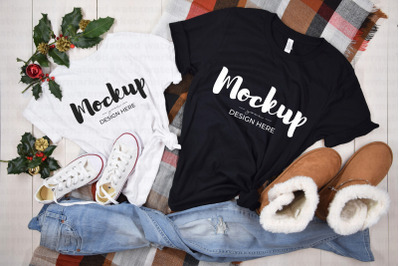 Mother and Daughter Christmas Shirt Mockup&2C; Black and White