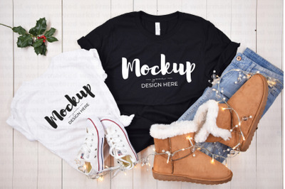 Black and White Mother Daughter T-Shirt Chirstmas Mockup