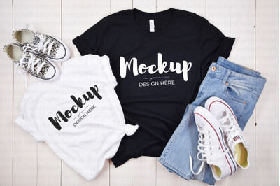 Casual Black and White Mother Daughter T-Shirt Mockup