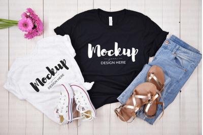 Black and White Mother Daughter Summer Shirt Mockup