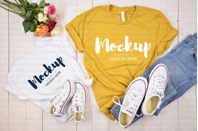 Yellow Mother Daughter T-Shirt Mockup&2C; Mothers Day
