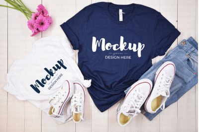 Mother Daughter T-Shirt Mockup with Flowers