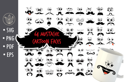 Mustache Cartoon Faces sg cut files, Mustache Characters clip art