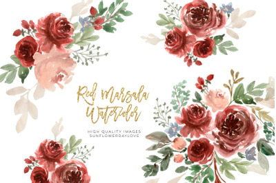 Marsala Watercolor Clipart Flowers&2C; Flower clipart wedding