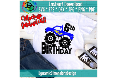 Monster truck Birthday svg, 6, Six, monster truck svg, Sixth Birthday