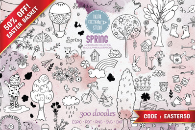 Spring Season Doodles | Gardening, Bugs, Bicycle, Birds, Flowers