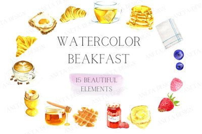 Watercolor breakfast clipart, Pancake clipart