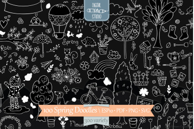 Spring Season White Doodles | Gardening, Bugs, Bicycle, Birds, Flowers