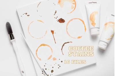 Watercolor coffee stains and splashes, Cup rings clipart