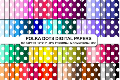 100 rainbow polka dot digital papers, polka dots background