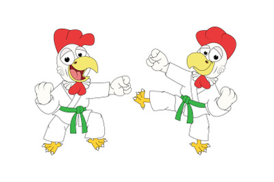 cute rooster karate, simple vector illustration