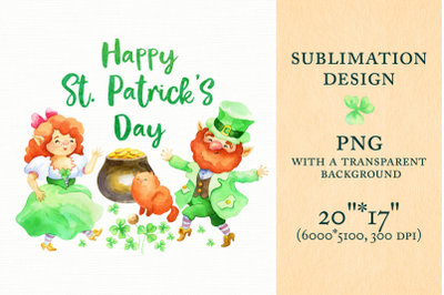 Happy Patricks Day. Sublimation design with Leprechauns