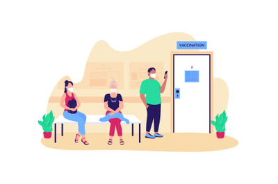 People waiting for vaccination flat concept vector illustration