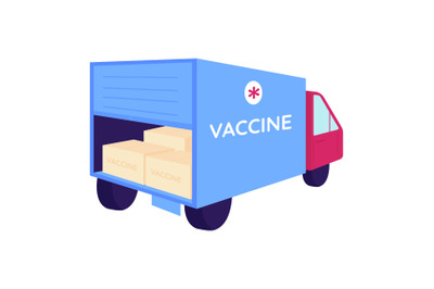 Vaccine packages in delivery truck flat color vector object