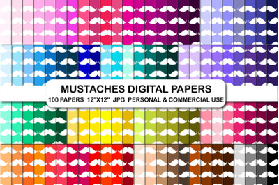 100 Mustache Pattern Digital Paper Set, Mustaches Background