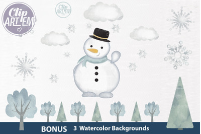Watercolor Snowman Winter clip art PNG collection, winter sublimation