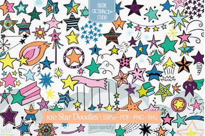 Color Star Doodles | Hand Drawn Constellation, Shooting Star, Garland