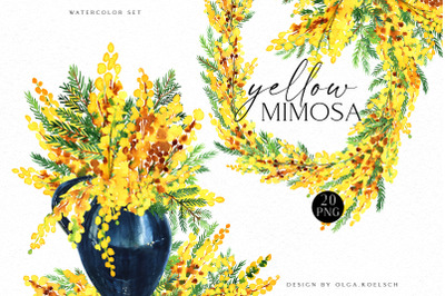 Watercolor Mimosa clipart,  Yellow  Easter Flowers,  Mother&#039;s day