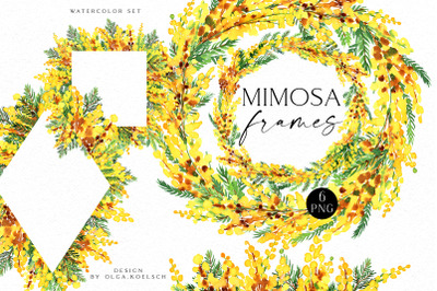 Watercolor Mimosa wreath clipart,  Yellow  Easter Floral frames png
