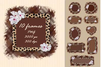 Frames with leopard print on a plaid background