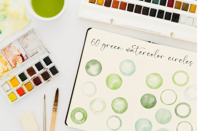 60 Green watercolor circles for logo