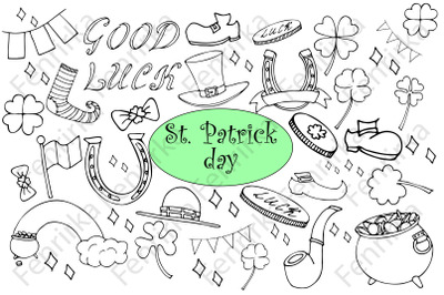 Big set of contour vector illustrations St. Patrick day. Hand draw