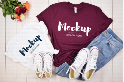 Mother Daugther Shirt Mockup&2C; Maroon&2C; White