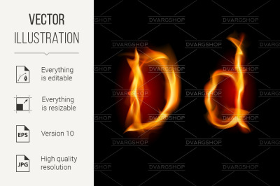 Fiery font. Letter D