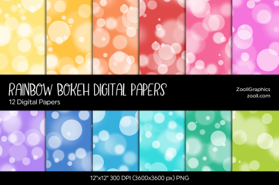 Rainbow Bokeh Digital Papers