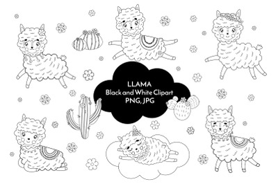 Llama black and white clipart PNG 35