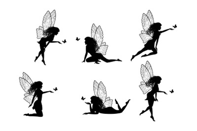 cute fairy and butterfly silhouette collection