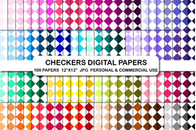 100 Checkers Pattern Digital Paper Set Checkboard Background