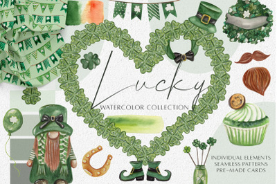 Watercolor St. Patrick&amp;&23;039;s Day Clipart. Seamless Patterns. Sublimation