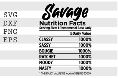 Savage nutrition facts ... SVG