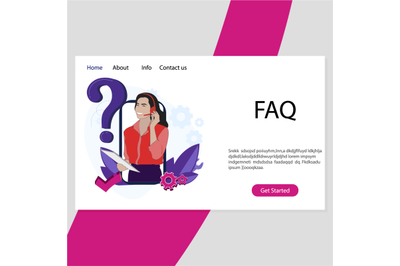 Faq service landing page. Info helpdesk, assistant and support