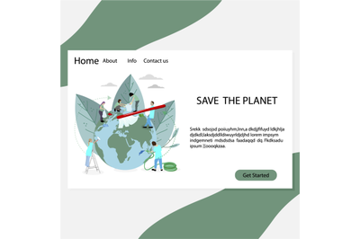 Save planet landing page, people volunteers clean and wash