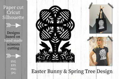 Easter Tree and Bunny Design SVG Paper cut