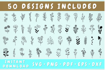 Wildflower SVG Bundle - 50 Designs, Cricut Cut FIles