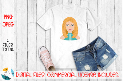 Girl portrait PNG, JPEG files. Woman face clipart. Female portrait.