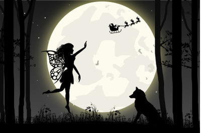 cute fairy and moon silhouette