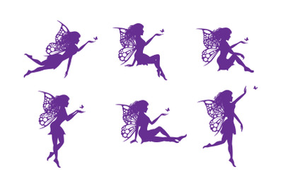 cute fairy and butterfly silhouette collection