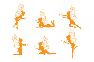 cute fairy and butterfly silhouette collection