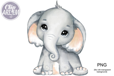 Cream Ears Baby Elephant PNG, watercolor unisex elephant  clip art