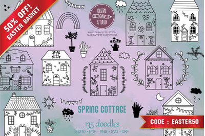 Spring Cottage Doodles | Home, Nature, Cute House, Flower, Plants