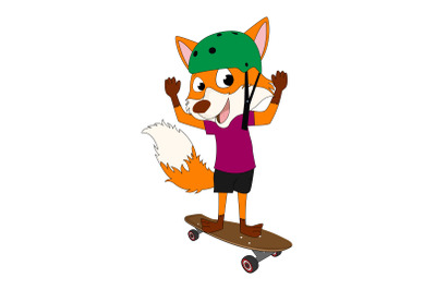 cute fox cartoon with skateboard