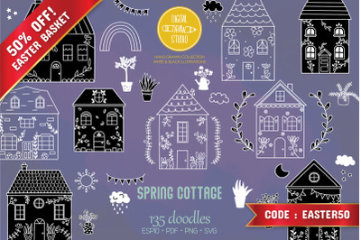 Spring Cottage White Doodles | Home, Nature, Cute House, Flower, Plant