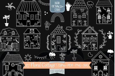 Floral Cottage White Doodles | Home, Nature, Cute House, Flower, Plant