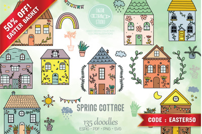 Spring Cottage Color Doodles | Home, Nature, Cute House, Flower, Plant