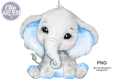 Super Cute Baby Boy Elephant PNG, watercolor baby elephant clip art