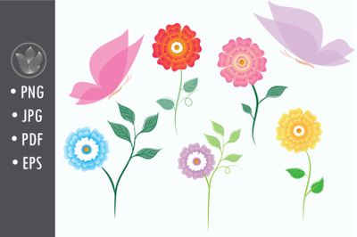 Flowers and butterflies png Clip Art, Vector Floral Clip Art, Flower D
